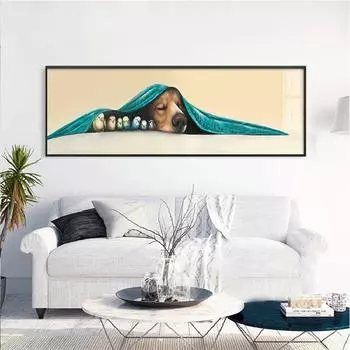 Животное, милая спящая собака, птица, холст, живопись, постеры и принты, настенные художественные картины для гостиной, домашний декор, без рамки 20*40cm