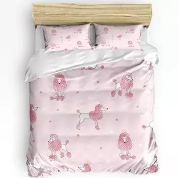 Животное Розовая Собака Милый Пудель Пододеяльник Постельное белье Комплект Двуспальный Домашний Текстиль Одеяло Чехол Наволочки Постельное белье Для Спальни Без Простыни EU single(135x200cm)