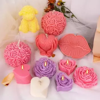 Животное, щенок, цветок, собака, силиконовая форма для свечи, сердце, роза, мыло, смоляная форма, свеча с ароматом для губ на День святого Валентина, подарок, свадебный декор F