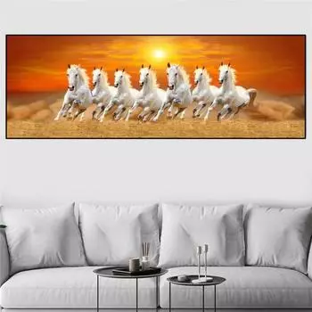Животное семь бегущих лошадей картина маслом на холсте абстрактные постеры и принты настенные панно для гостиной домашний декор без рамки 20cm40cm NoFrame