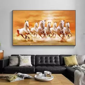 Животное семь бегущих лошадей картина маслом на холсте абстрактные постеры и принты настенные панно для гостиной домашний декор без рамки 20x40cm