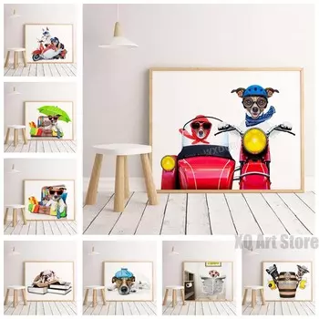 Животное, собака, читающая газету, туалет, настенное искусство, печать плакатов, парикмахерская, забавная собака, фреска, домашняя ванная комната, холст, картины, безрамные 21x30cm No Framed