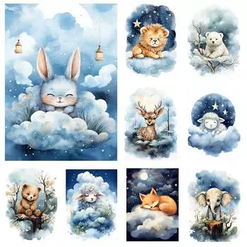 Животное Сон ребенка 5DDIY Алмазная вышивка Картина Мультфильм Овца Животное Украшение стены Детская комната Детский сад Украшение Full Round 20x30CM