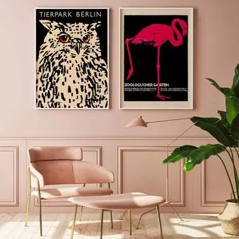 Животное Сова Фламинго Холст Картина Выставка Музей Настенные панно для гостиной Зоологический сад Искусство Плакаты и принты 21x30cm No Framed белый