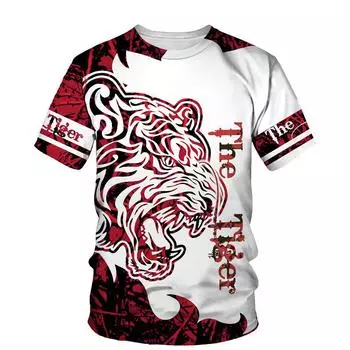 Животное Тигр 3D Принт Футболки Лето Мужчины Женщины Повседневная Мода Уличная Одежда Оверсайз Футболка с Коротким Рукавом S