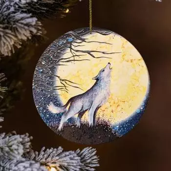 Животное украшение 2D Плоский акриловый кулон Животное под луной Подвесное украшение для рождественских елок Окна Стены 1pc Bear