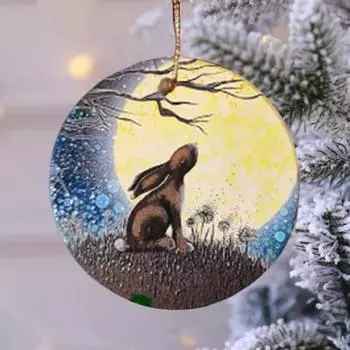 Животное Украшение 2D Плоский Акриловый Кулон Животное под Луной Подвесное Украшение для Рождественских Елок 1pc Wolf