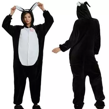 Животное Унисекс Взрослый Фланелевый Костюм Онси Пижама Кигуруми Маскарадная Домашняя Одежда Платье Black Cat,XL