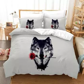 Животное, Звездное небо, Волк Комплект для стеганого одеяла с 3D цифровой печатью Набор из трех предметов GB-Single135cm200cm 2pcs