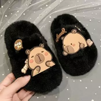 Животные Детские Теплые Тапочки Капибара Kawaii Зимняя Домашняя Обувь Капибара Мягкие Тапочки Для Дома 28-29 розовый