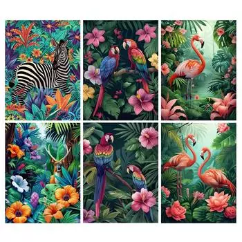 Животные джунглей Алмазная картина Новая коллекция 2024 Попугай Фламинго Зебра Diy Полный квадратный круглый дрель Горный хрусталь Вышивка Мозаика Наборы для вышивки крестом Square drill 30x40cm