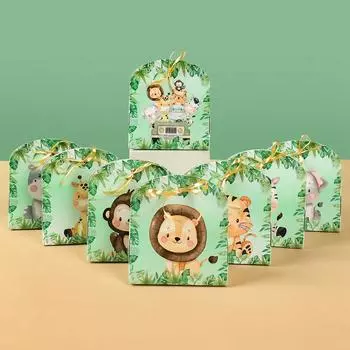 Животные джунглей Конфетные мешочки Сафари День рождения Декор Подарочная коробка Свадьба День рождения Ювелирные изделия Мешочки из мешковины Упаковочные сумки as picture