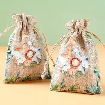 Животные джунглей Конфетные мешочки Свадьба Сафари Украшения для вечеринок на день рождения Подарочная коробка Ювелирные изделия Мешочки из мешковины Упаковочные сумки As picture