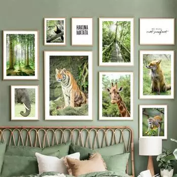 Животные джунглей, настенные художественные принты, картина на холсте, тигр, слон, жираф, лиса, тукан, скандинавский постер, Декор, фотографии для гостиной A4 21X30cm No Framed