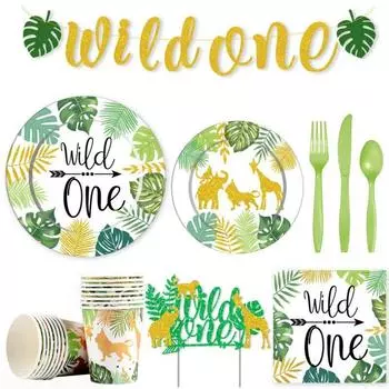 Животные джунглей одноразовая посуда Wild One тематическая вечеринка украшения Jungle Baby Shower день рождения дети Safari тематическая вечеринка принадлежности