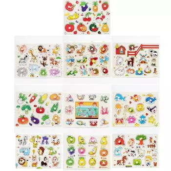 Животные Фрукты Пазл Доска Детские Младенцы Красочные Деревянные Блоки Развивающие Игрушки Happy farm