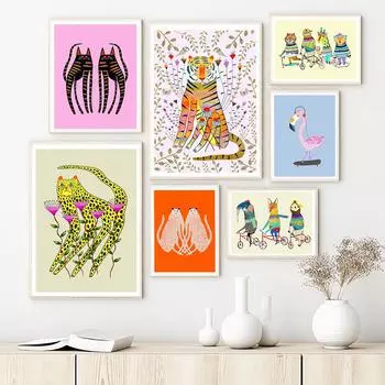 Животные Гепард Тигр Настенные Картины Крутые Велосипедные Друзья Художественные Печати Детские Холст Картины Плакаты Для Детской Девочки Спальня Декор 21x30cm No Framed белый