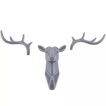 Животные Голова оленя Крючок Вешалка Стойка Держатель Настенное крепление для Декора Домашней Комнаты(серый) серый