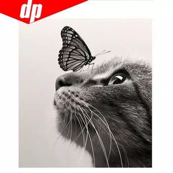 Животные Кошка Бабочка Алмазная вышивка 5D DIY Вышивка крестом Изображение Полный круглый бриллиант 20X30