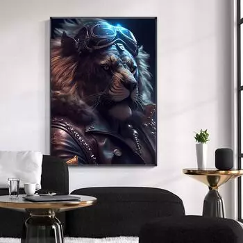 Животные-львы в мехах и солнцезащитных очках, настенные плакаты в гостиной, напечатанный холст, популярные художественные украшения 21cm30cm NoFrame