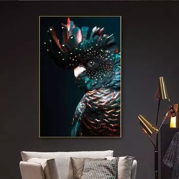 Животные Северной Европы Синий Попугай Плакат Черная Птица Настенные Художественные Картины Холст Картины Постеры и Печать для Гостиной Домашний Декор Без Рамки 21*30cm No Frame