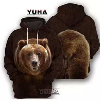 Животные Волк / Енот / Кот Мужские толстовки с капюшоном 3D-графика спереди и сзади Пуловеры Топы Повседневные толстовки Одежда Harajuku S