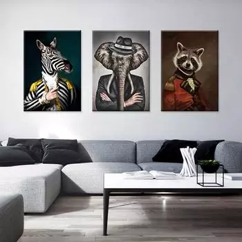Животные в костюме креативные ретро животные собака Лев утка холст живопись искусство украшение дома живопись настенные панно для гостиной без рамки 21*30cm
