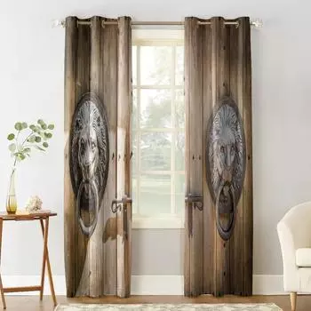 Животный молоток Лев в стиле ретро, круглые украшения, домашние шторы, товары для дома, занавеска для гостиной, спальни 135W x 60H(cm)