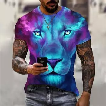 Животный принт, крутая трендовая футболка с круглым вырезом и короткими рукавами, летняя модная индивидуальность XS