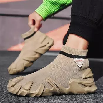 Живые 2025 Весна Мужские Среднего Верха Дышащие Летающие Тканые Носки Кроссовки Повседневные Слипоны Без Шнуровки Мужские Туфли Burst 39 чёрный