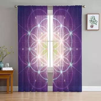 Жизнь цветка фиолетовые тюлевые шторы для гостиной с принтом, прозрачная вуаль, занавеска для спальни, оконные шторы, жалюзи, домашний декор W135 x H115cm x1
