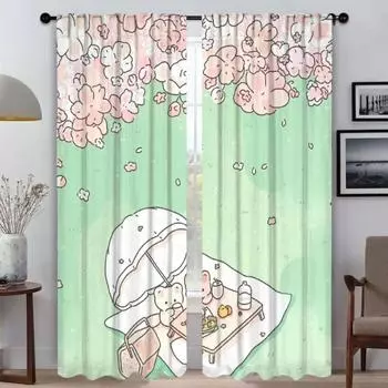 Жизнь кролика Шторы для гостиной Шторы для комнаты 2 панели Домашний интерьер Шторы Разделительные жалюзи Хэллоуин Украшения Ребенок W50xH70cmx2pcs-CL