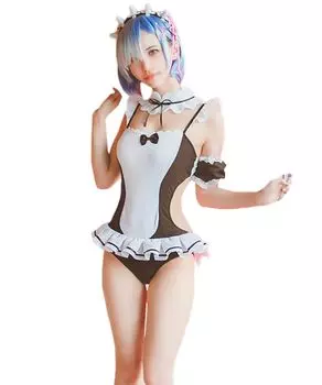 Жизнь в другом Rem Ram Косплей Купальник Черно-белый Летний Хэллоуин [молочное время] ReZERO - Стартовый мир - ReZERO (Однотонный купальник)