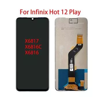 ЖК-экран для Infinix Hot 12 Play, ЖК-дисплей, дигитайзер сенсорного экрана, полная сборка, запасная часть чёрный