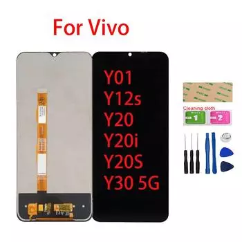 ЖК-экран для Vivo Y01 Y12s Y20 Y20i Y20S Y30 5G ЖК-дисплей с дигитайзером сенсорного экрана, полная замена в сборе Vivo Y01 чёрный