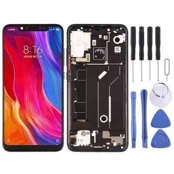 ЖК-экран и дигитайзер в сборе с рамкой и боковыми клавишами для Xiaomi Mi 8 чёрный