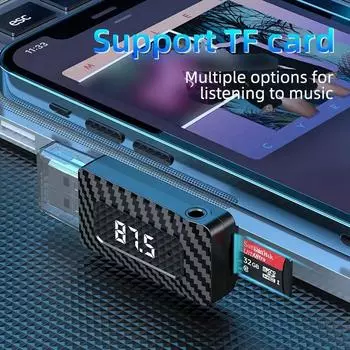 ЖК-цифровой автомобильный Bluetooth 5.3 передатчик приемник громкой связи мини USB питание автомобильный комплект беспроводной авто аудио для автомобиля FM-радио чёрный