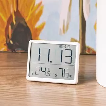 ЖК-цифровой будильник с большим экраном, многофункциональный магнитный дизайн, термометр, монитор влажности, домашний декор чёрный