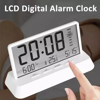 ЖК-цифровой будильник с прозрачным дисплеем даты, недели, температуры, три будильника с функцией повтора 12/24 ч., настольные часы для дома и спальни