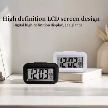 ЖК-цифровой будильник, умные цифровые экранные часы с температурным календарем, таймером для спальни, офиса, рабочего стола (Без батареи)