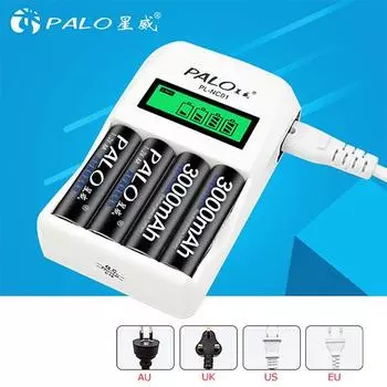 ЖК-дисплей PALO, 4 слота, интеллектуальное зарядное устройство для аккумуляторов Ni-Cd Ni-Mh типа AA AAA