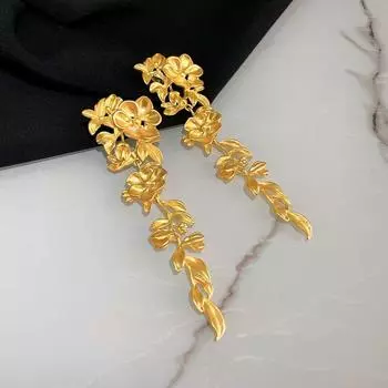 Zhong Chuxi Same Style Earrings Golden Flower Tassel New Chinese Style Fancy Exaggerating Eardrops Earrings Ear Clips and Ear Studs Women Earrings