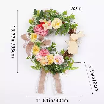 Zhongran Easter Bunny Wreath Home Simulation Plant Rattan Wreath Party Decoration Door Hanging Props