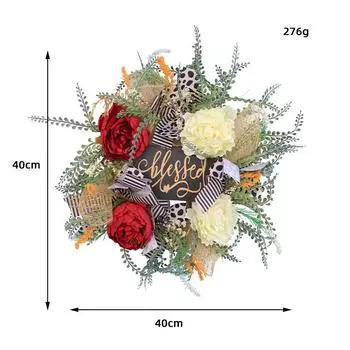 Zhongran Home Furnishing Door Flower Wreath Pendant, Wooden Brand Rattan Wreath Festival Prop Decoration H3-18 Flower sign flower 40CM