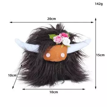 Zhongran Scottish Highland Cattle Doll Long Hair Cow Toy Doll Ornament Party Props Farmhouse Style Decoration 15cm