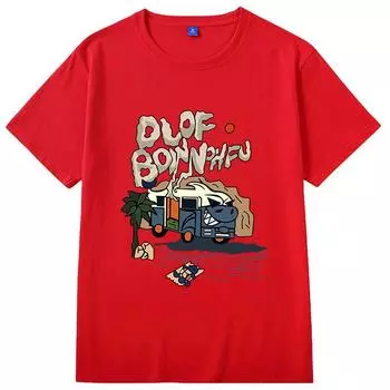 Zhou Yu Tong Same Style Short Sleeve Oversize Cartoon T-shirt Red 1 3XL