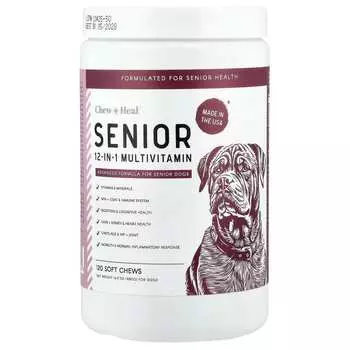 Жуй + Лечи, Мультивитамины 12-в-1 для пожилых собак, 120 мягких жевательных таблеток, 480 г (16,9 унций)
