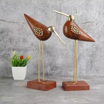 Журавль-лебедь из розового дерева и латуни, декоративный экспонат Love Birds, антикварные сары для домашнего декора — набор из 2 шт. (12 дюймов)