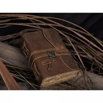 Журнал Антикварный журнал ручной работы в кожаном переплете с неровным краем. Бумага 7, коричневый кожаный журнал, кожаный дневник - блокнот 7 x 5 in коричневый