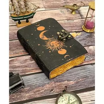 Журнал Богини Солнца и Луны. Пустая книга заклинаний. Журнал Гримуара. Кожаные подарки. 7 x 5 in чёрный